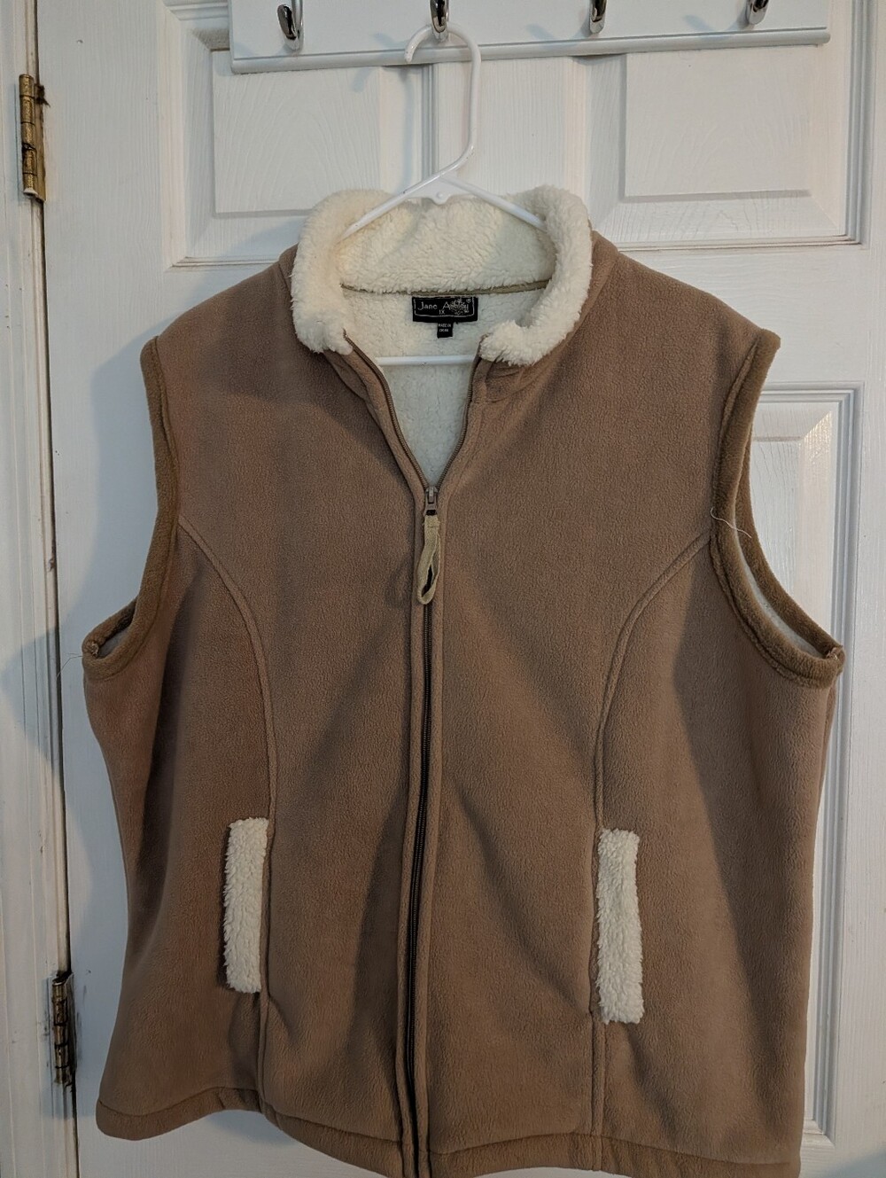 Jane Ashley Tan Fleece Vest with Cream Sherpa Trim